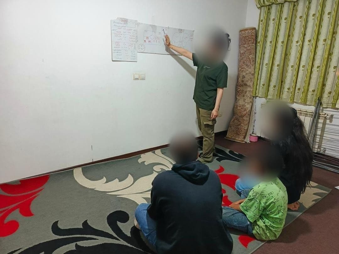A training session in a living room